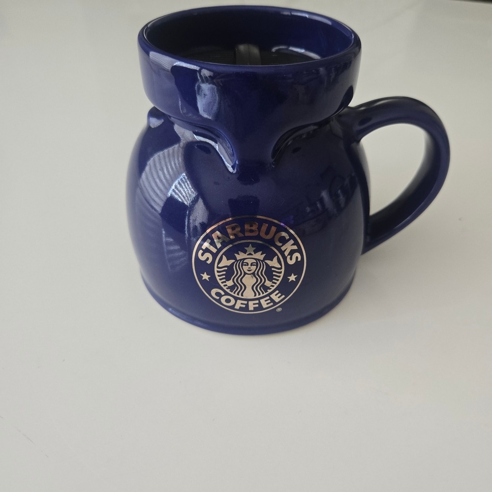 Vintage Starbucks Cobalt Blue Ceramic Fat Boy Travel Mug Las Vegas Siren 16oz